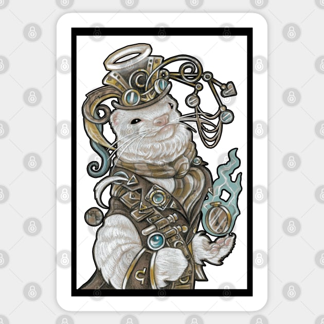 Steampunk Angel Ferret - White Outline Sticker by Nat Ewert Art
